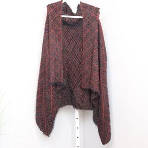 Boho Open Front Drape Vest Red Black Diamond Pattern One Size